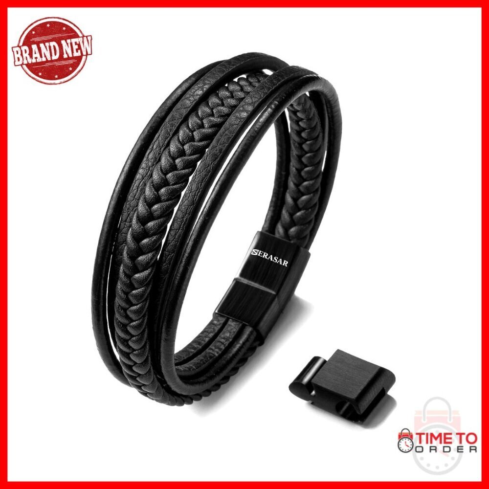 Leather Bracelet with Magnetic Clasp, Adjustable Length, Gift Box